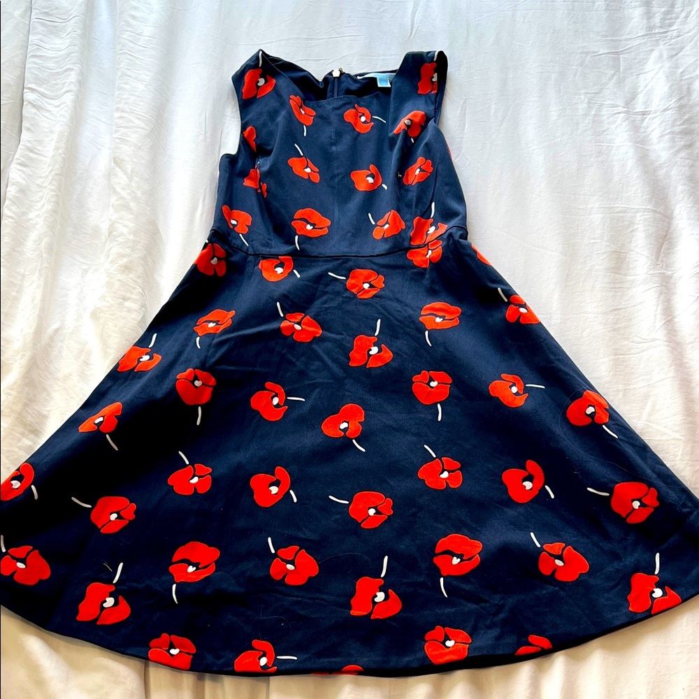Draper James Navy Dress with Red Floral Pattern
